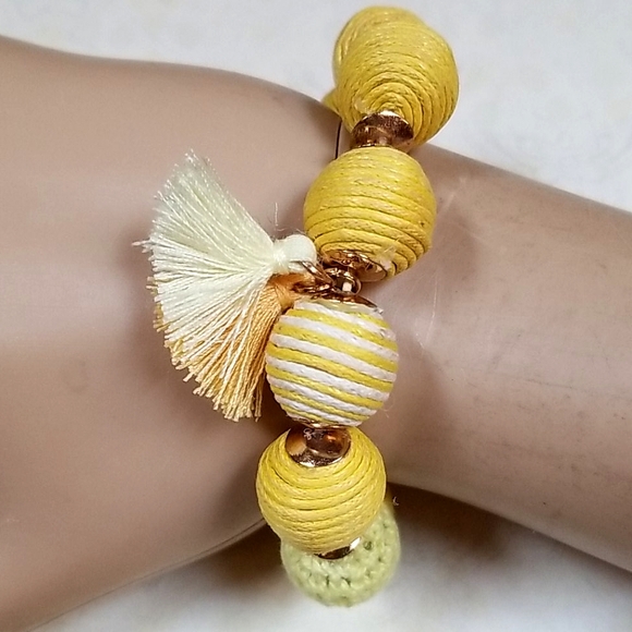 Boho Crochet Ball Bead Tassel Stretch Bracelet - Picture 15 of 16
